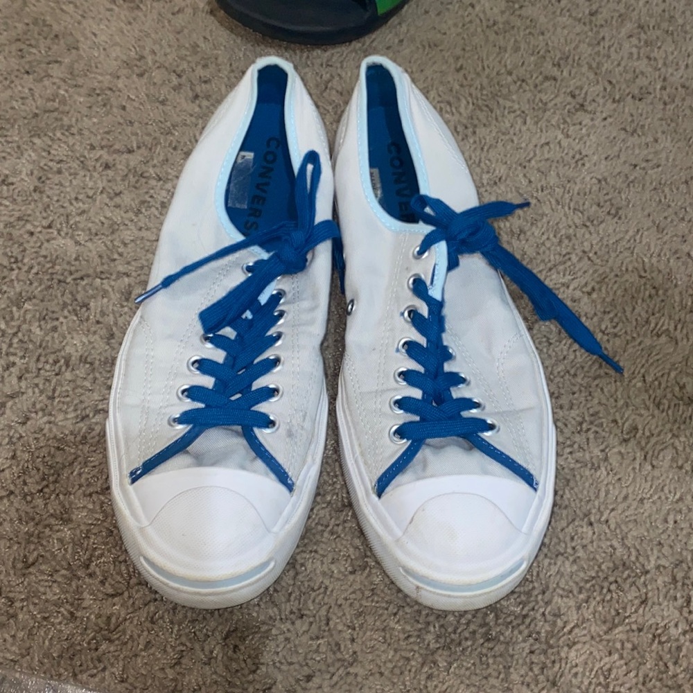 white and blue shoes